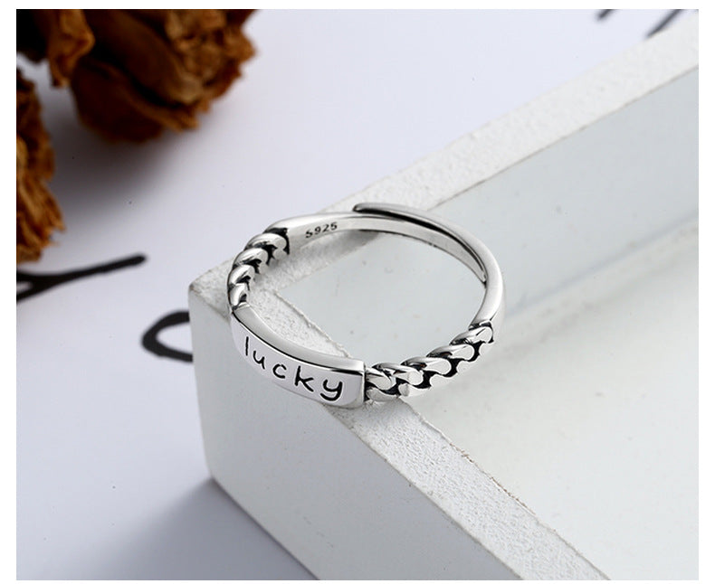 S925 Sterling Silver Ring Lucky Fashion Ins Trend Simple Adjustable Ring