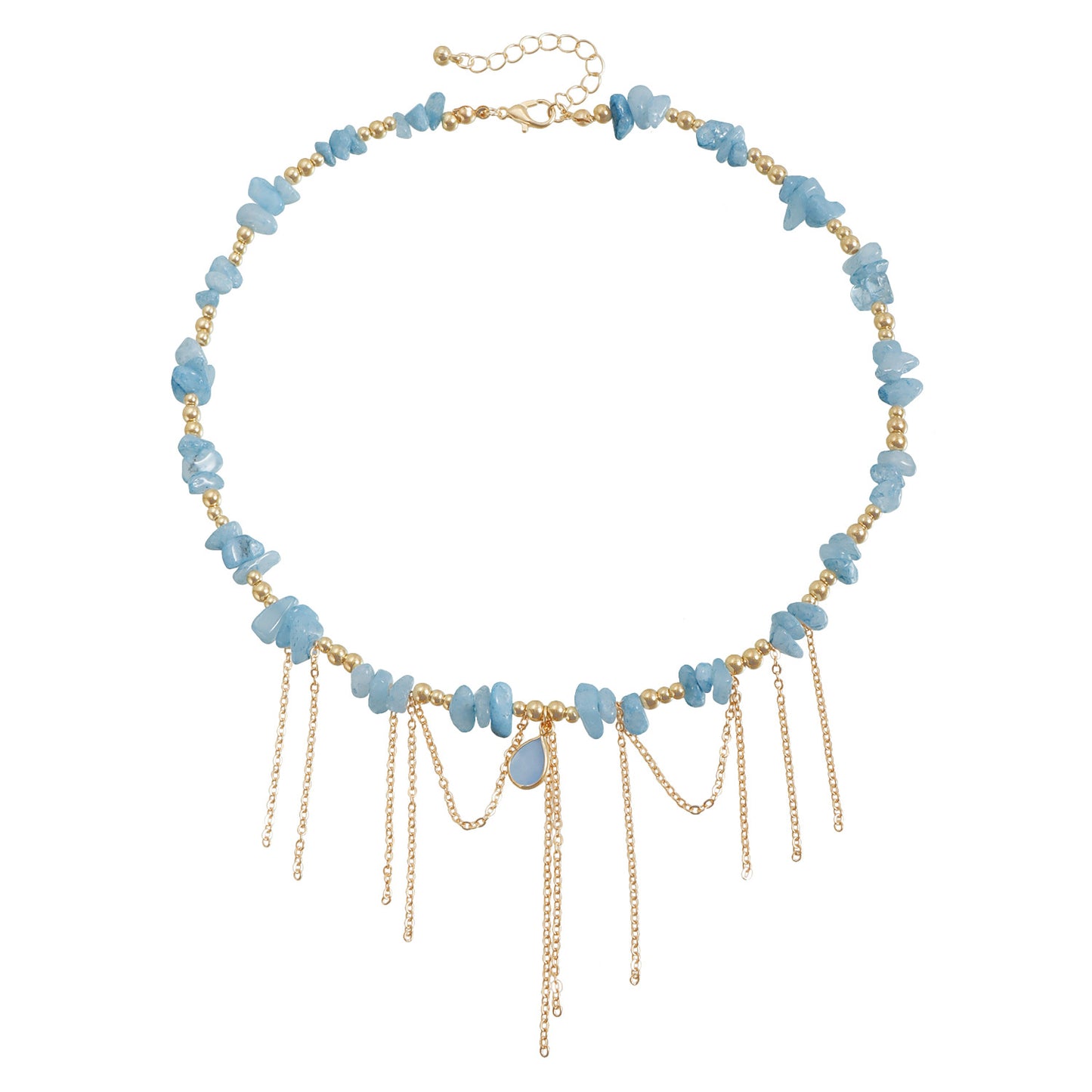 Natural Stone Pendant Necklace - INS Light Luxury Water Drop Fringe Choker | Dainty Layered Chain for Women