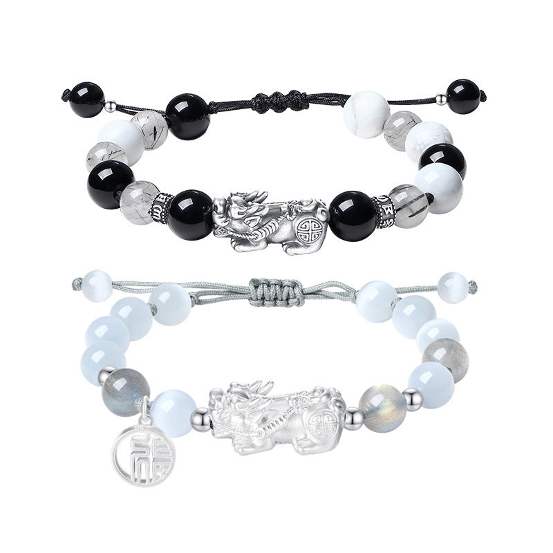999 Pure Silver Lucky Pi Xiu Couple Bracelet - Chinese Knotwork Rope for Him & Her | Fu Symbol Protection Jewelry | Unique Valentine's Day Gift
