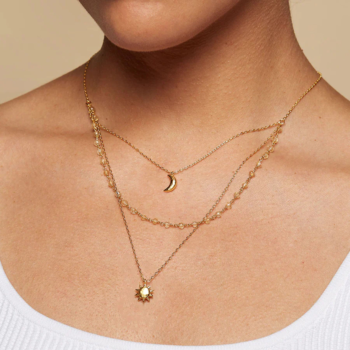Dainty Moon Star Necklace Stainless Steel Boho Layering Chain