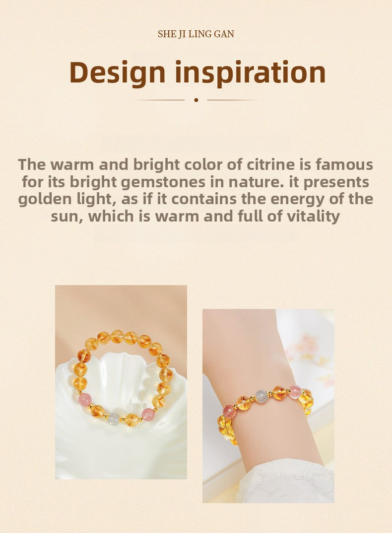 925 Sterling Silver Citrine & Strawberry Quartz Beaded Bracelet for Women | Boho Chic Gemstone Jewelry | Unique Gift for Her