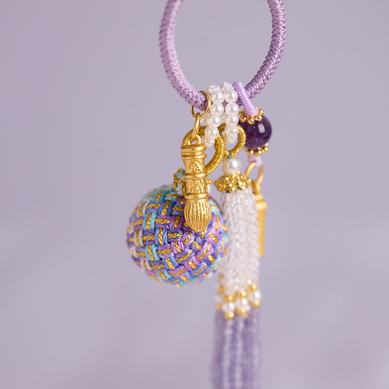 'Make It Happen' Purple Crystal Wish Fulfilling Bag Charm - Temple Style Rope Spiritual Pendant