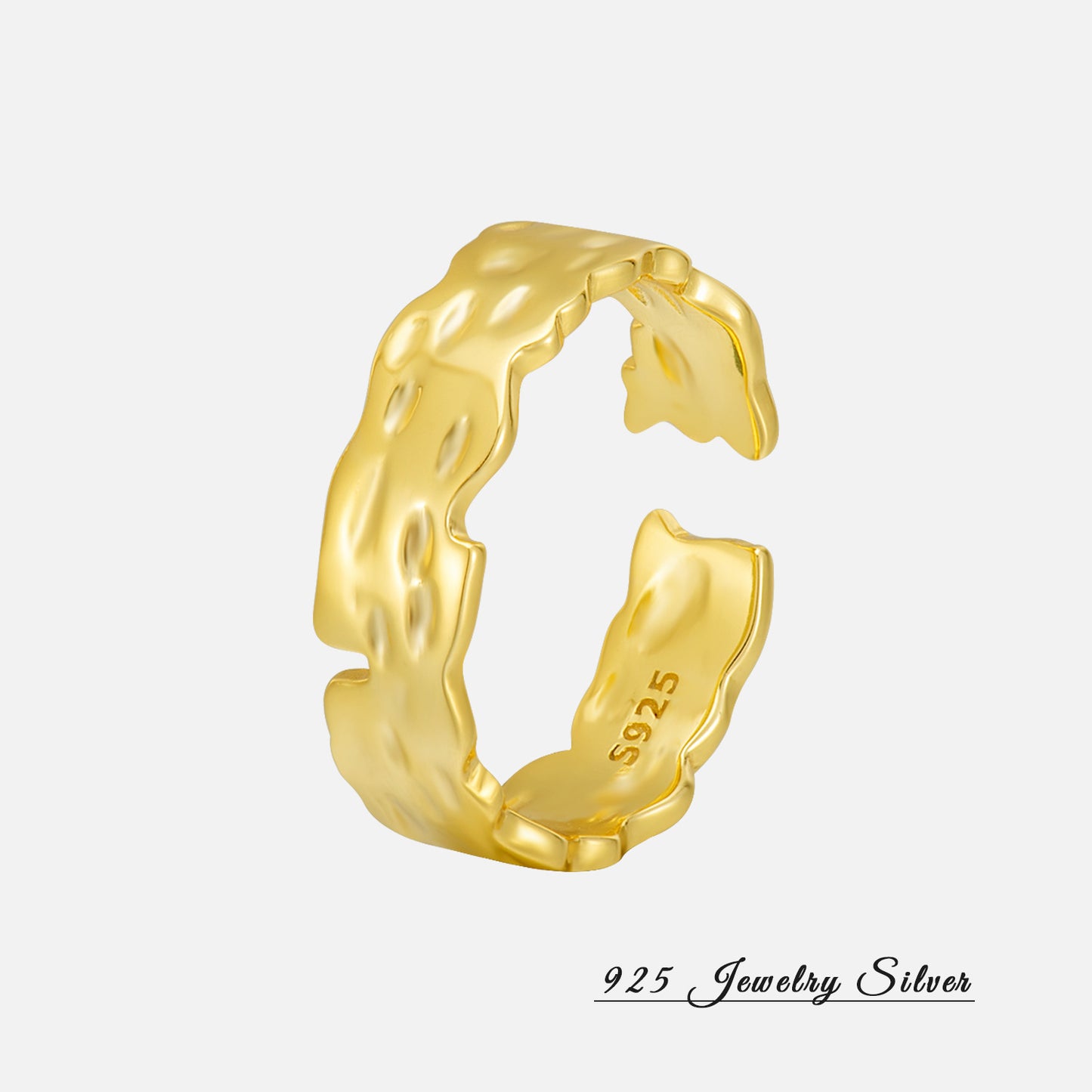 Irregular Concave-Convex Surface Tin Foil Pattern Ring for Women S925 Adjustable Silver Ring