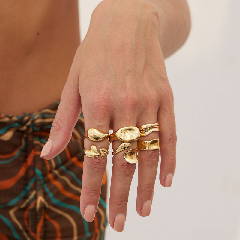 Lava Texture Stackable Rings Set - Asymmetric Hipster Rings for Women | Edgy Statement Jewelry