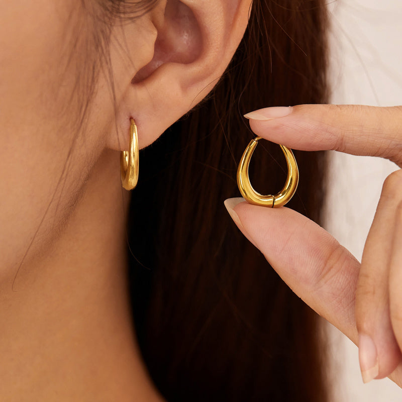 Dainty U Shaped Earrings Titanium Steel Retro Hoops Classic Unisex Stud Earrings
