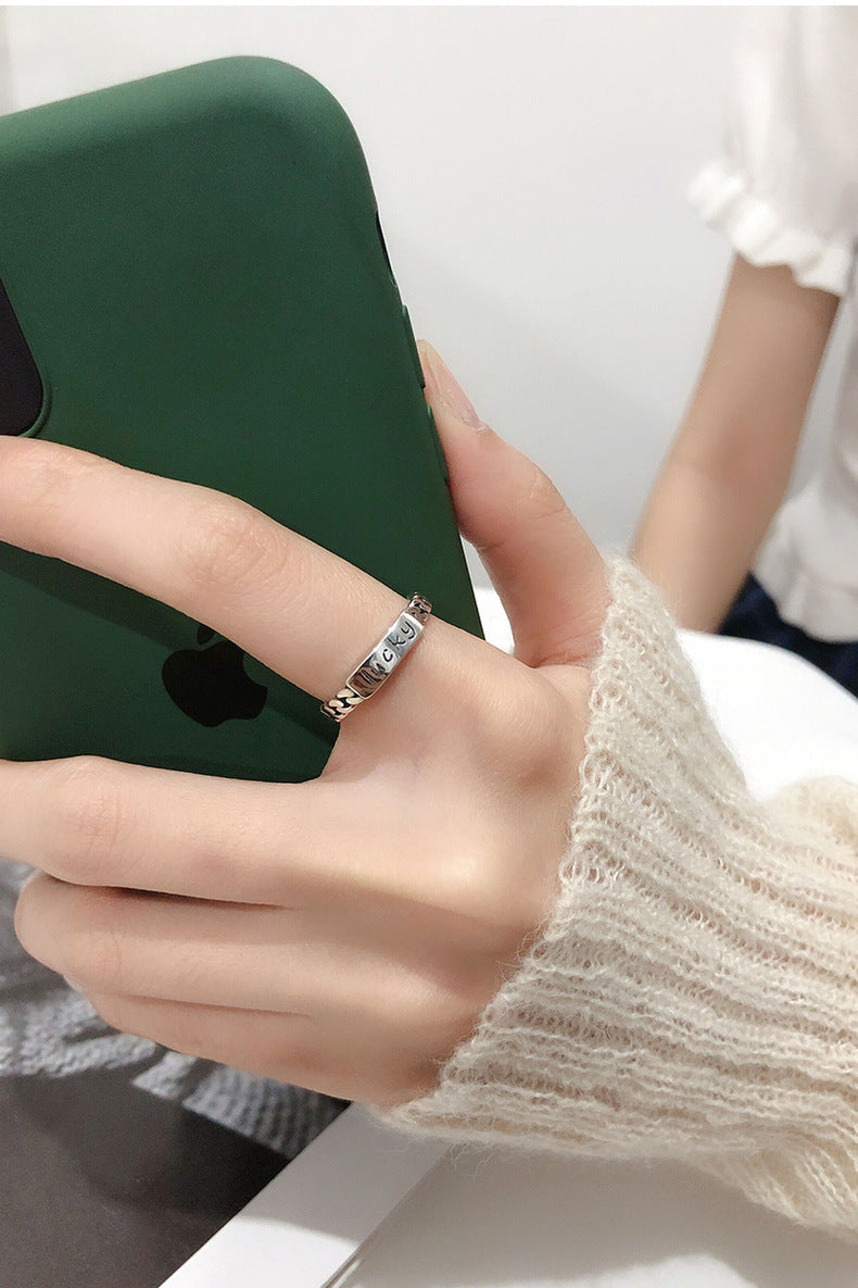 S925 Sterling Silver Ring Lucky Fashion Ins Trend Simple Adjustable Ring