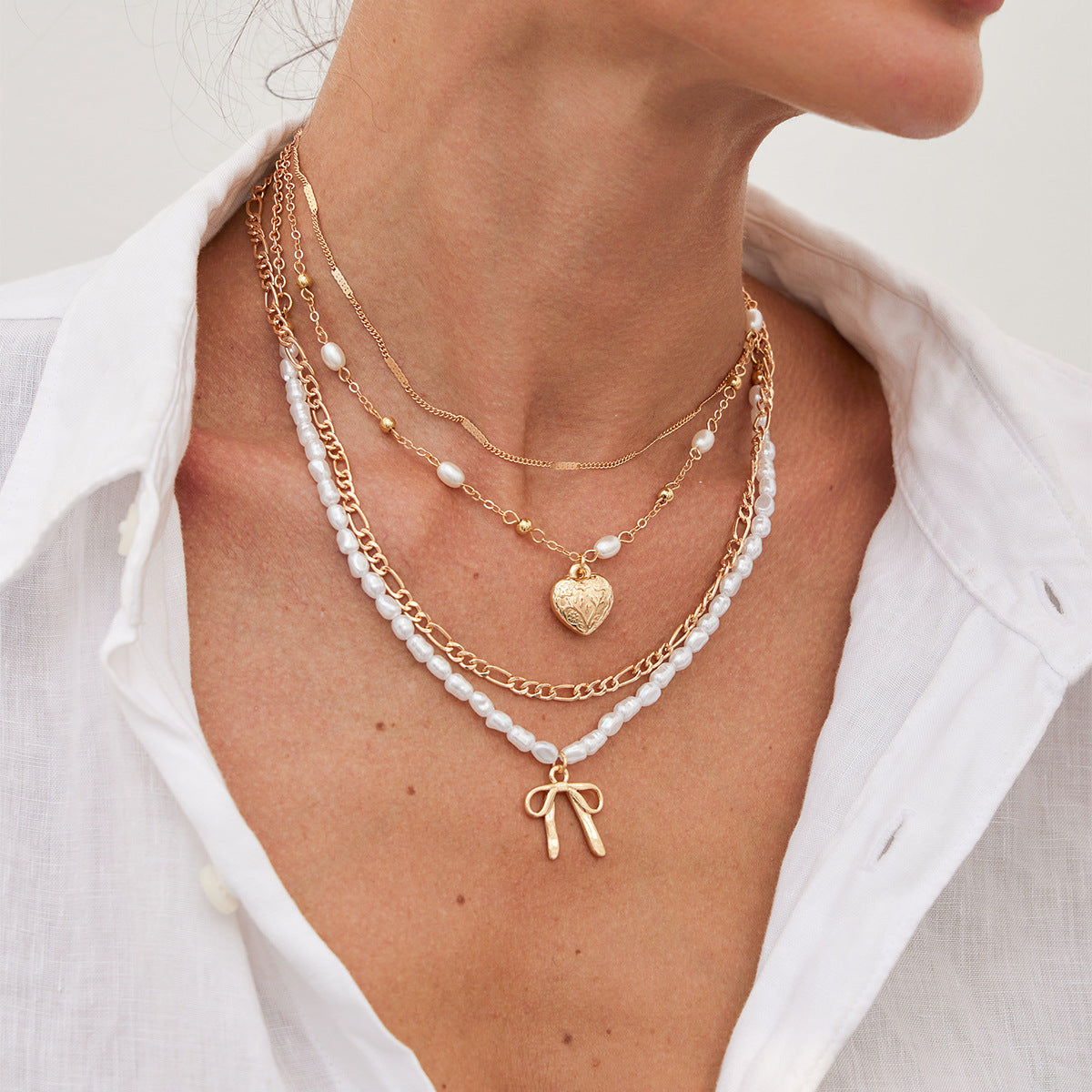 Layered Cross Pendant Necklace - Long Love Knot & Bow Choker for Women | Dainty Layering Chains