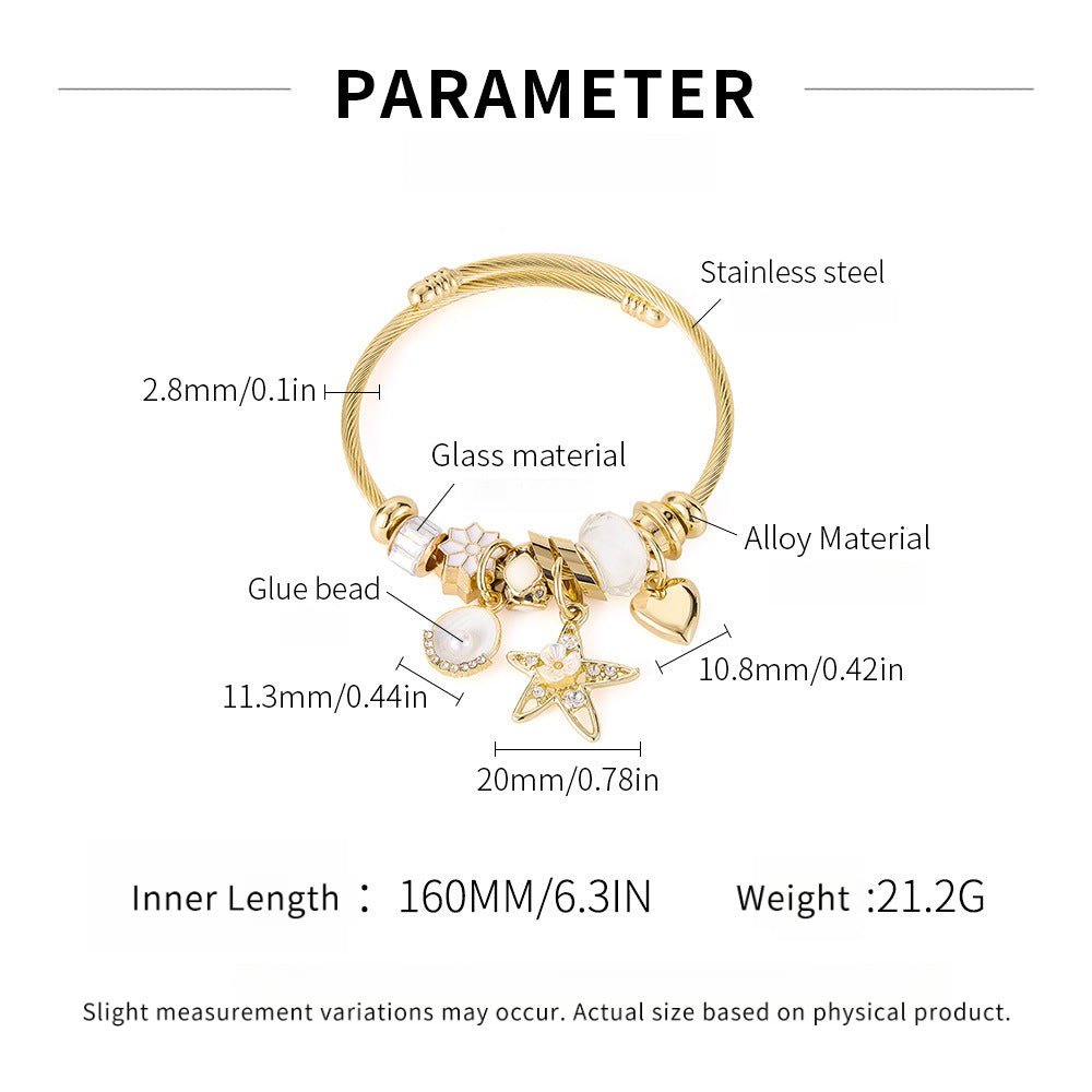Adjustable Star & Heart Bracelet for Women - Trendy Stainless Steel Alloy Cuff | Versatile Dainty Hand Jewelry