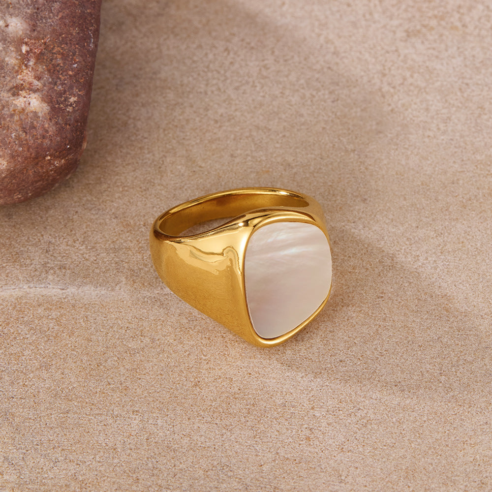 Minimalist Geometric Seashell Ring – Titanium Steel Women's Band, Edgy Stylish Jewelry