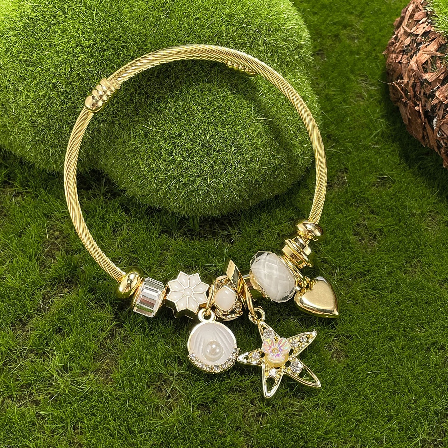 Adjustable Star & Heart Bracelet for Women - Trendy Stainless Steel Alloy Cuff | Versatile Dainty Hand Jewelry