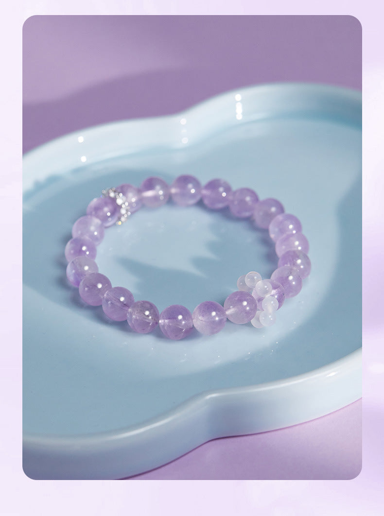 Amethyst & White Chalcedony Bracelet for Women | 925 Silver Dainty Jewelry | Unique Minimalist Gift for Valentine's Day