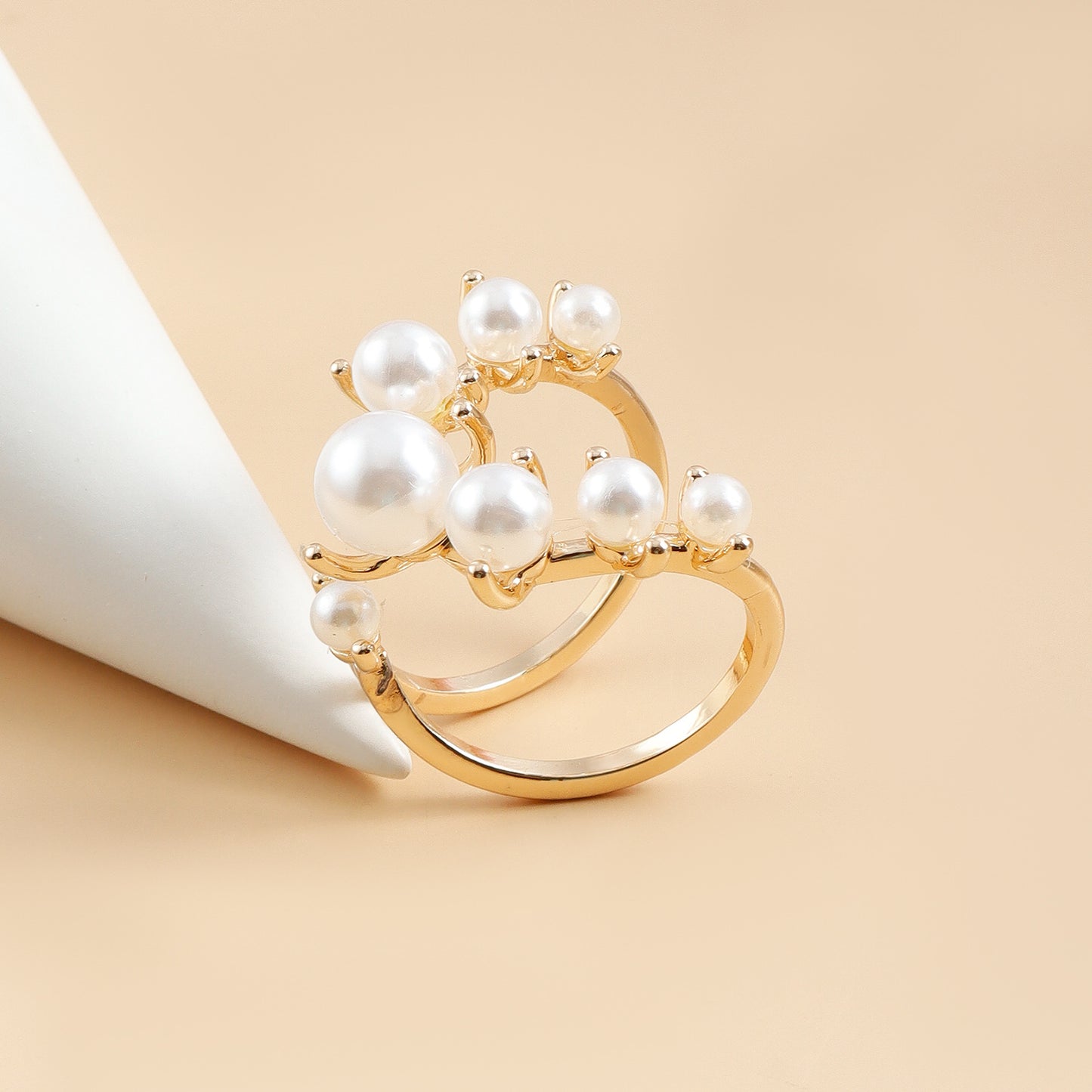 French Style Adjustable Pearl Joint Ring - Dainty Minimalist Openable Ring for Women | Luxury Gold Pearl Jewelry