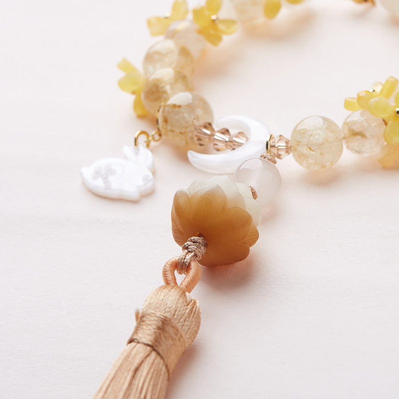 Osmanthus Moon Rabbit & Lotus Tassel Glass Bag Charm Phone Charm