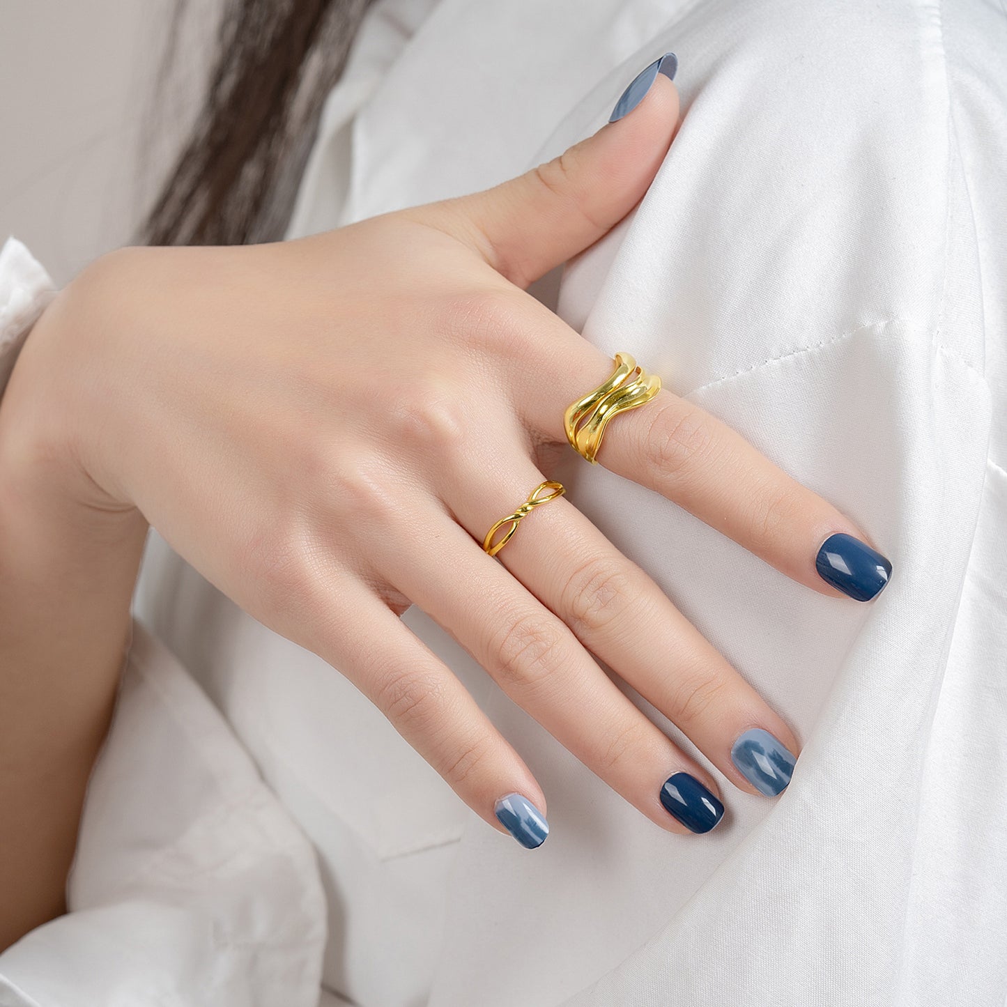 Irregular Wave Silver Ring for Women S925 Sterling Silver Versatile Double Layer Hollow Fashion Adjustable Ring