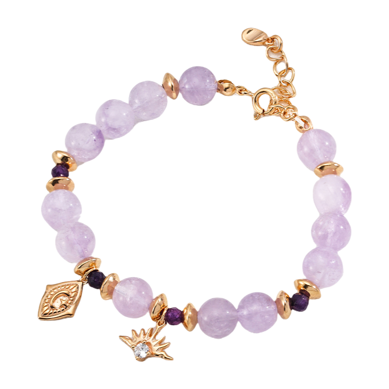 S925 Silver Lavender Amethyst Natural Round Bead Zircon Crystal Bracelet Adjustable Bracelet