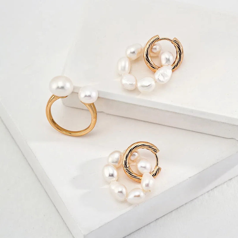 S925 Sterling Silver Round Beaded Pearl Earrings
