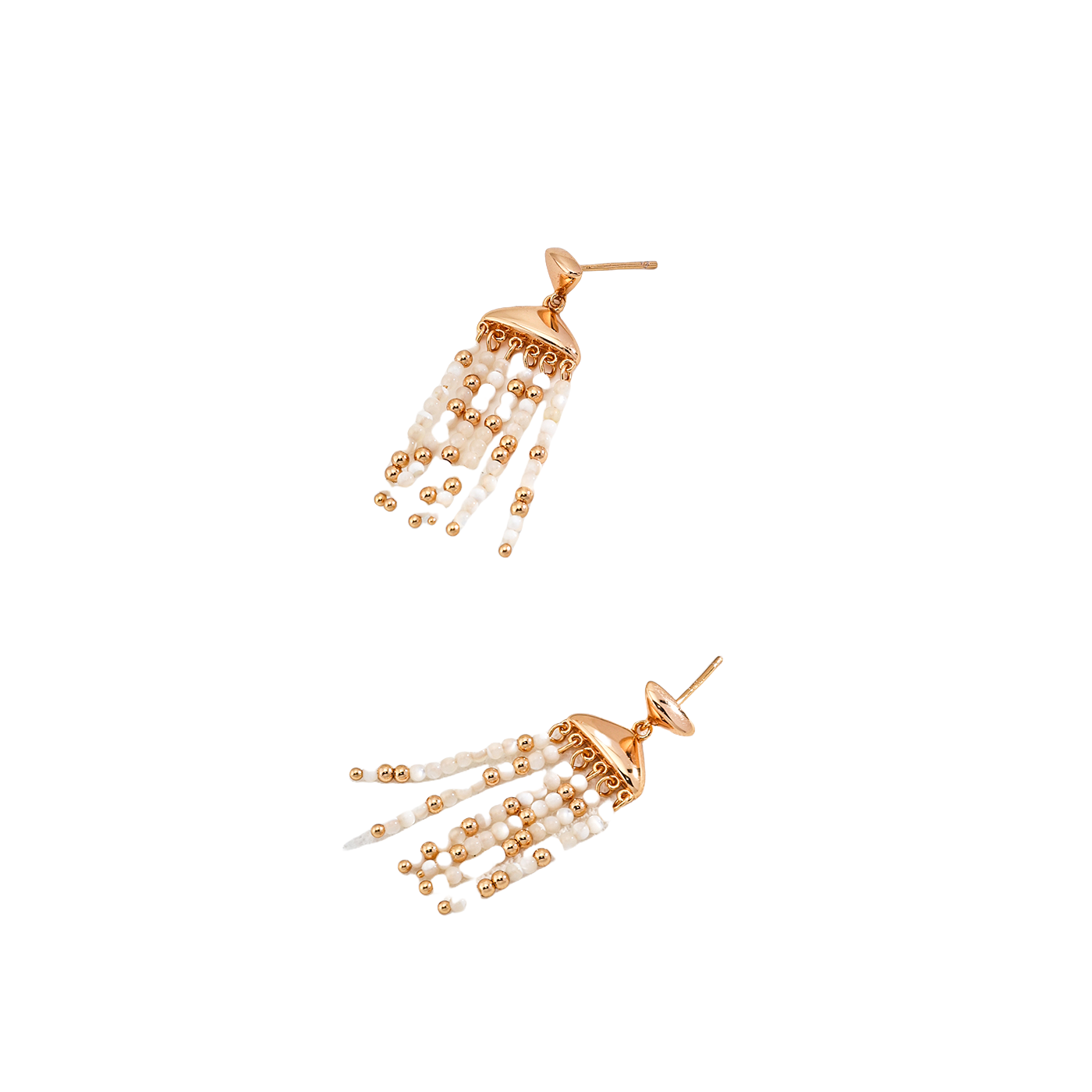 Fashion Shell Beaded Tassel Sterling Silver Earrings