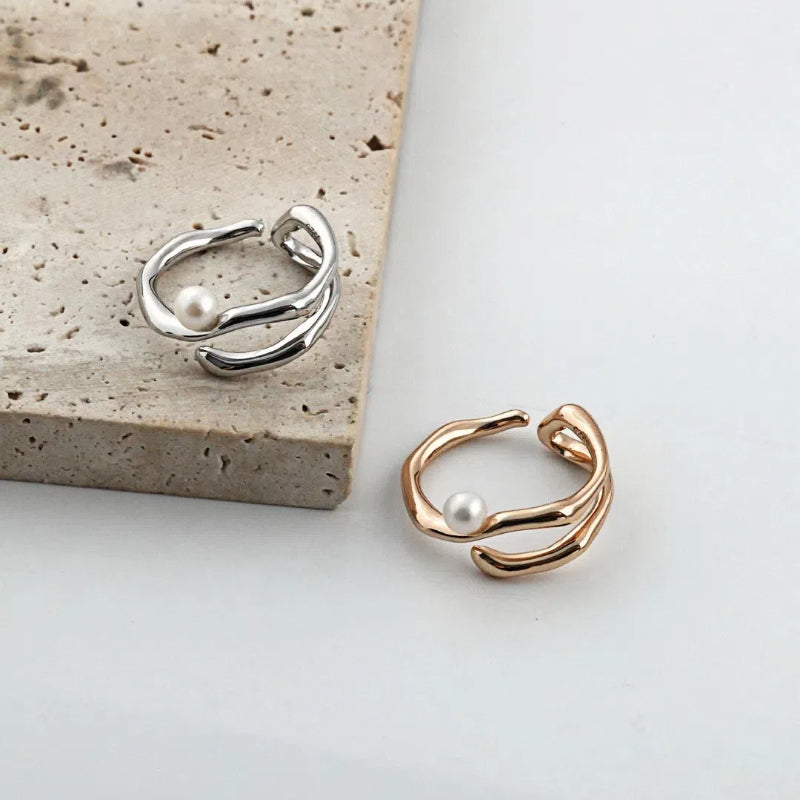 S925 Sterling Silver Adjustable Pearl Ring