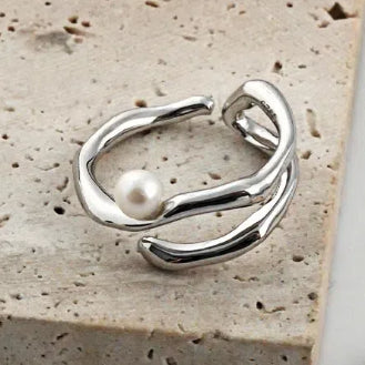 S925 Sterling Silver Adjustable Pearl Ring