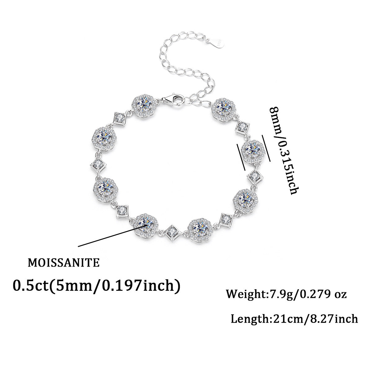 S925 Sterling Silver Bracelet Fashion Moissanite Bracelet