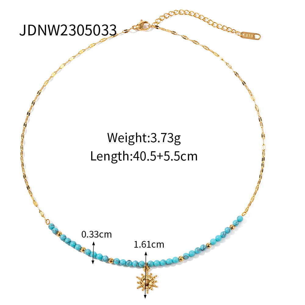 Sun Pendant Necklace for Women Turquoise Gemstone Titanium Steel Chain