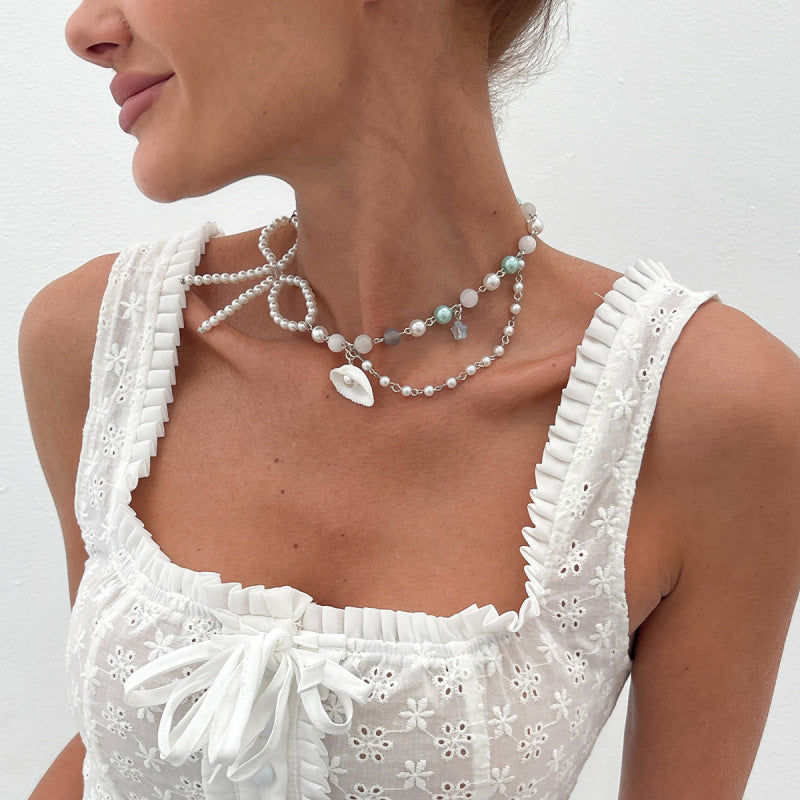 French-Inspired Pearl Beaded Necklace Dainty Layering Chain Y2K Jewelry for Women