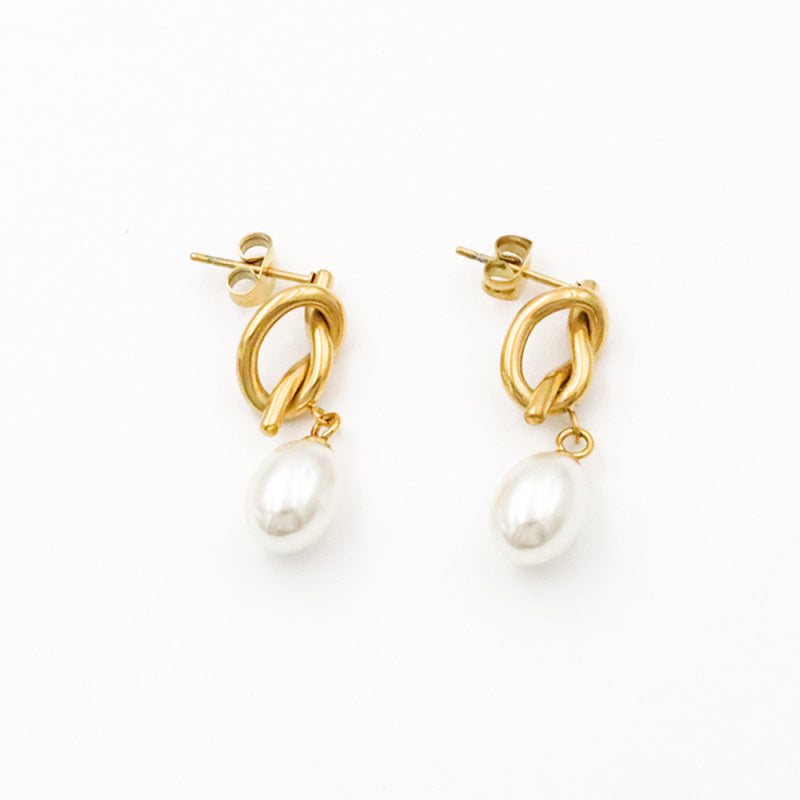 Titanium Steel Chanel Inspired Pearl Pendant Hoops Minimalist Studs for Women