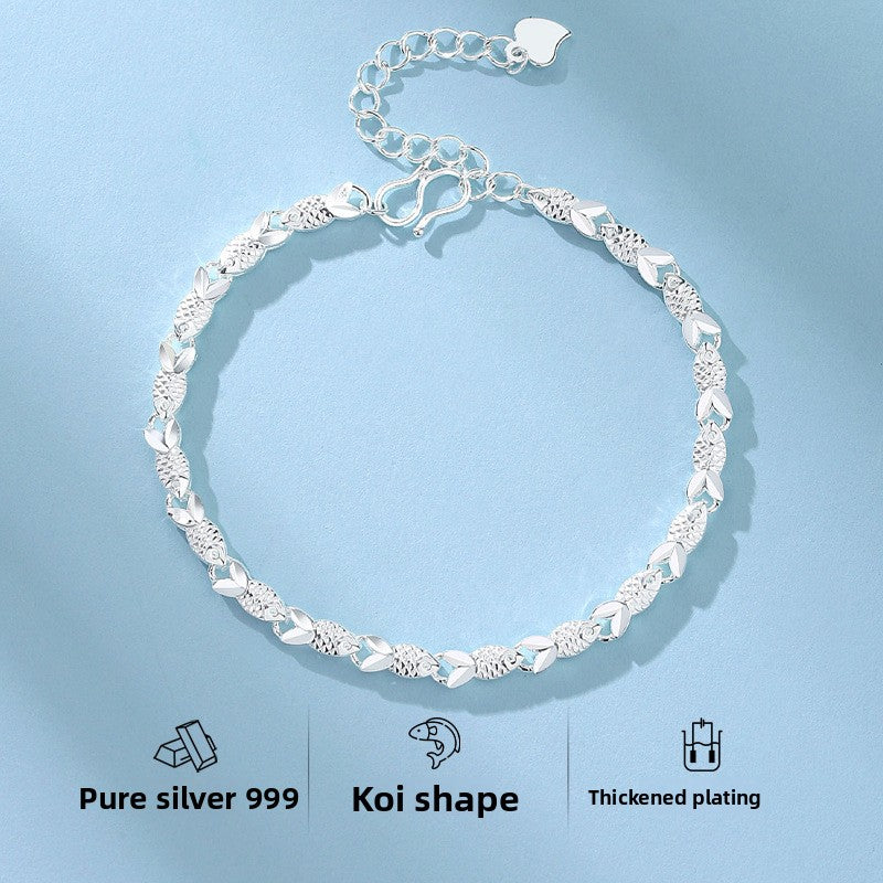 999 Pure Silver Koi Bracelet for Women | Tarnish-Resistant Gift for Her