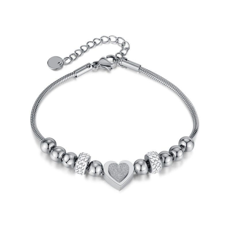 Zircon Heart Bracelet - Matte Bead & Stainless Steel Chain | Minimalist Elegant Jewelry for Women
