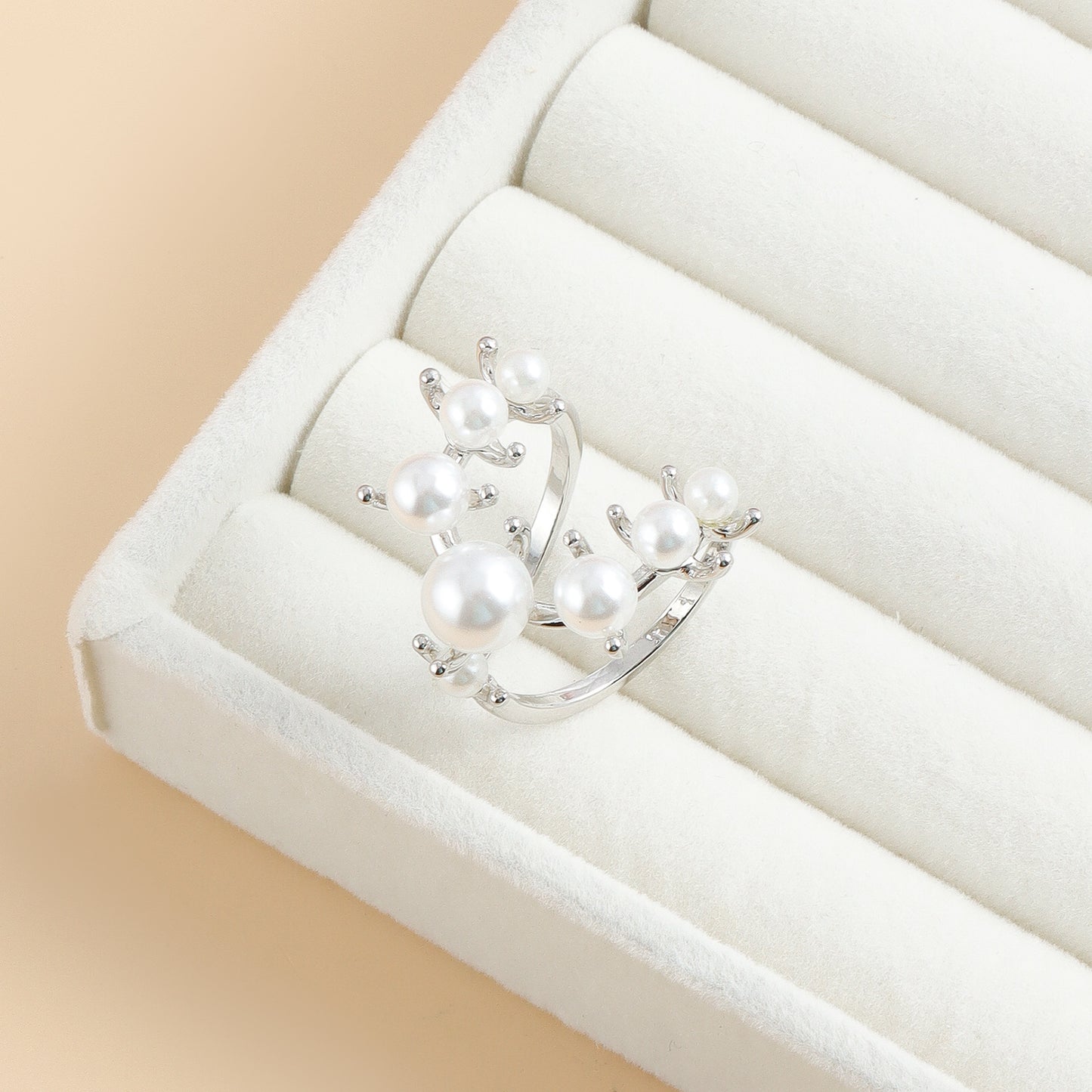 French Style Adjustable Pearl Joint Ring - Dainty Minimalist Openable Ring for Women | Luxury Gold Pearl Jewelry