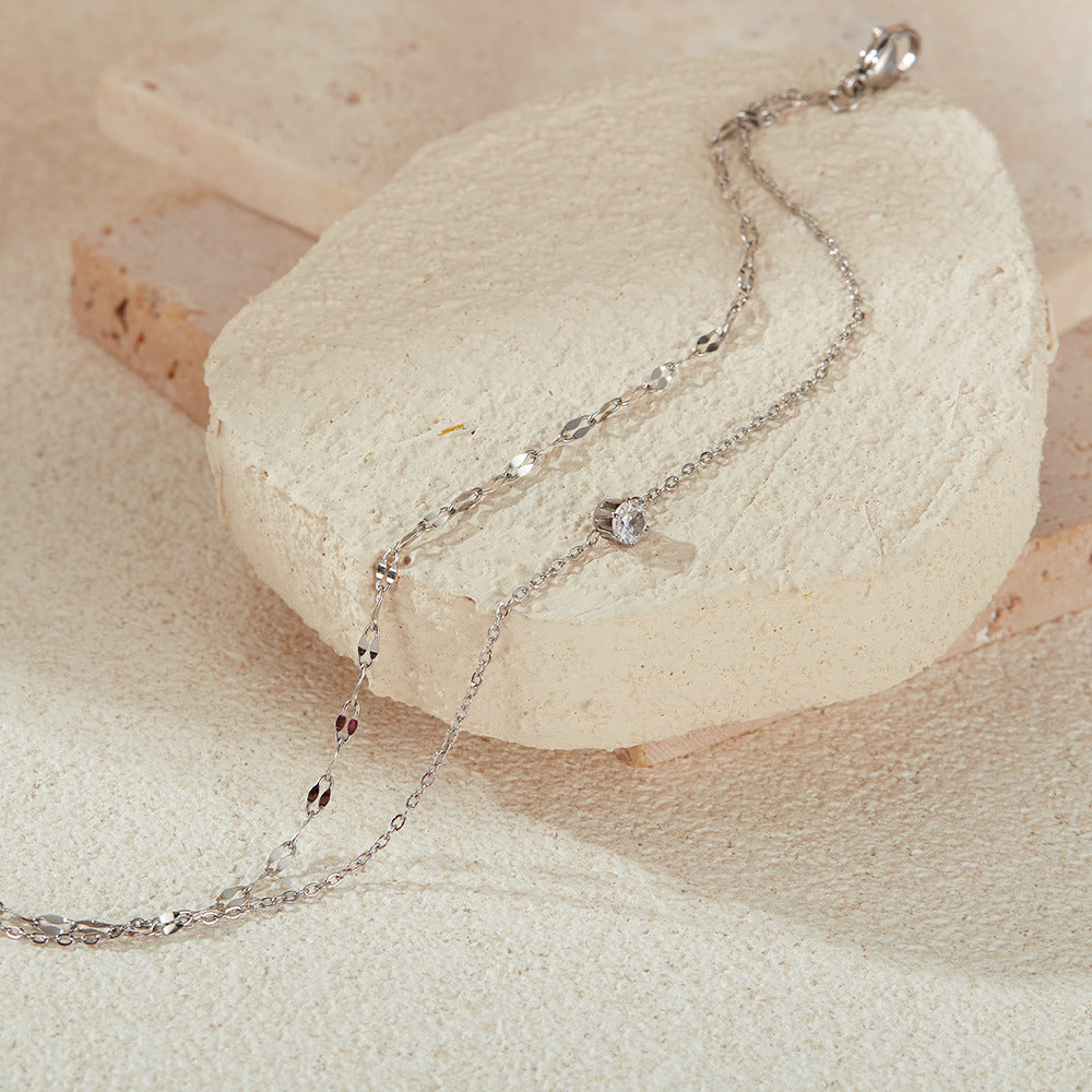 Zircon Titanium Steel Bracelet for Girls - Minimalist Dainty Hand Chain, Trendy Ins Fashion Jewelry