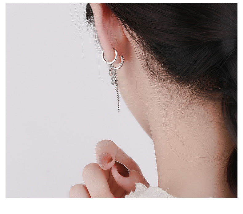 S925 Sterling Silver Black Zirconia Drop Earrings – Y2K Hoop Earrings with Double Leverback & Tassel Design | Viral TikTok Jewelry