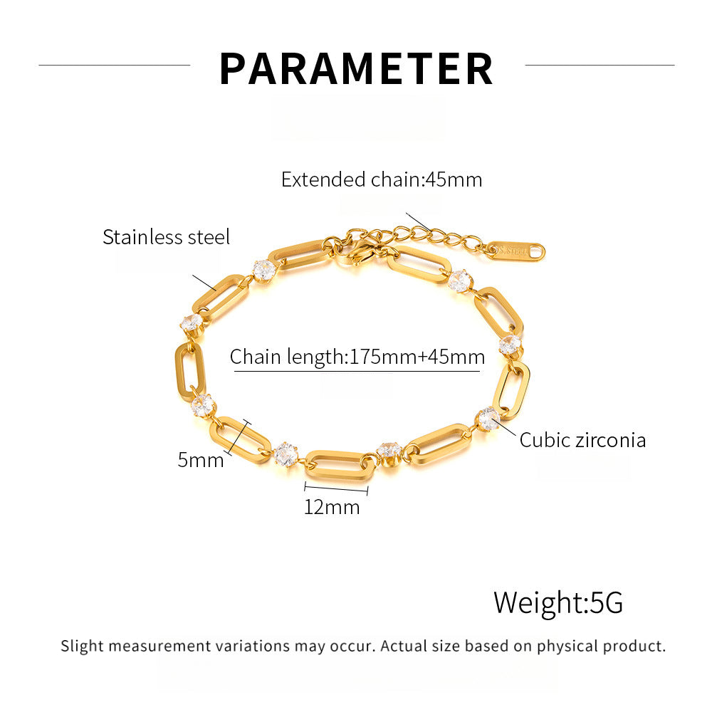 Geometric Titanium Steel Bracelet for Women - Trendy Zirconia Minimalist Jewelry | Stainless Steel Dainty Hand Chain