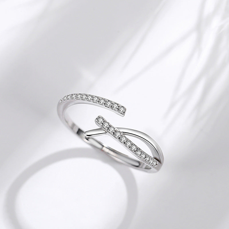 Sterling Silver Cross Over Ring Adjustable Minimalist Viral Y2K Stackable Ring