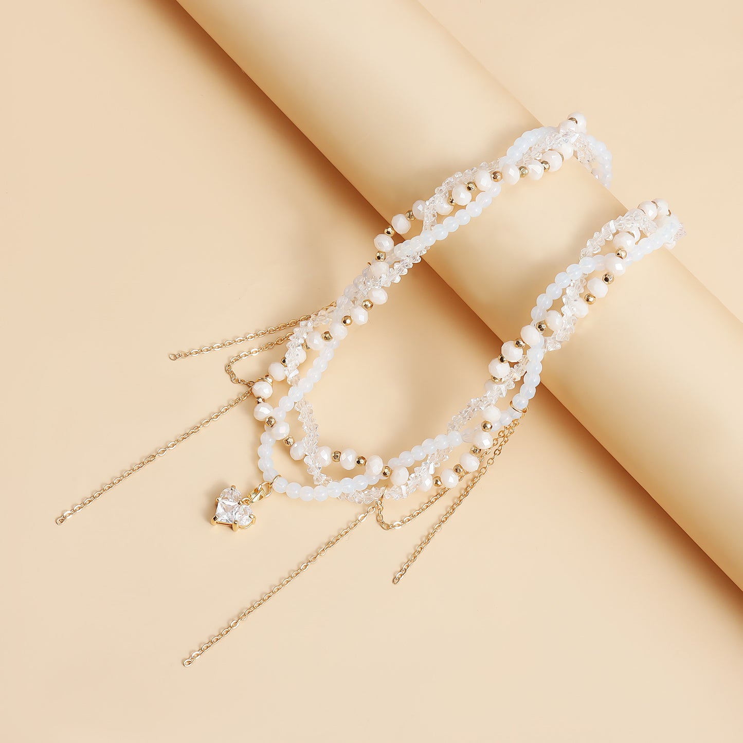 Glass Crystal Heart Pendant Necklace - Multi-Layer Fringe Choker for Women | Luxe Boho Layered Chain