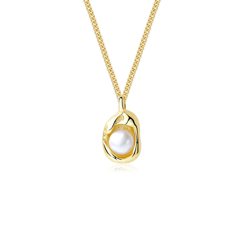 S925 Sterling Silver INS Shell Pearl Necklace Clavicle Chain Irregular Sweater Chain