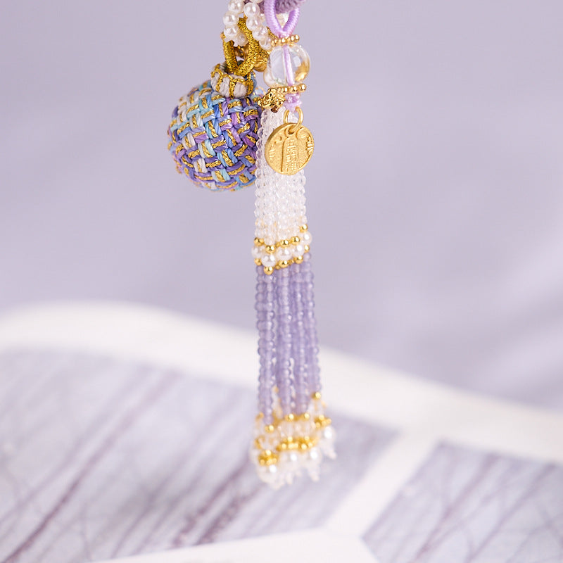 'Make It Happen' Purple Crystal Wish Fulfilling Bag Charm - Temple Style Rope Spiritual Pendant