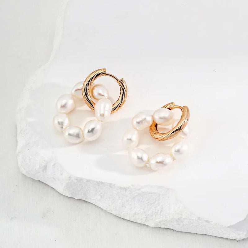 S925 Sterling Silver Round Beaded Pearl Earrings