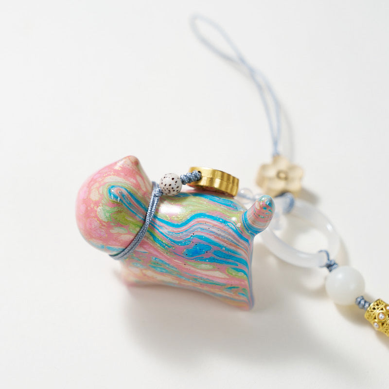 Authentic Temple Fortune Cat Pendant - Handmade Chinese Lacquer Money Charm for Purse/Car/Keys