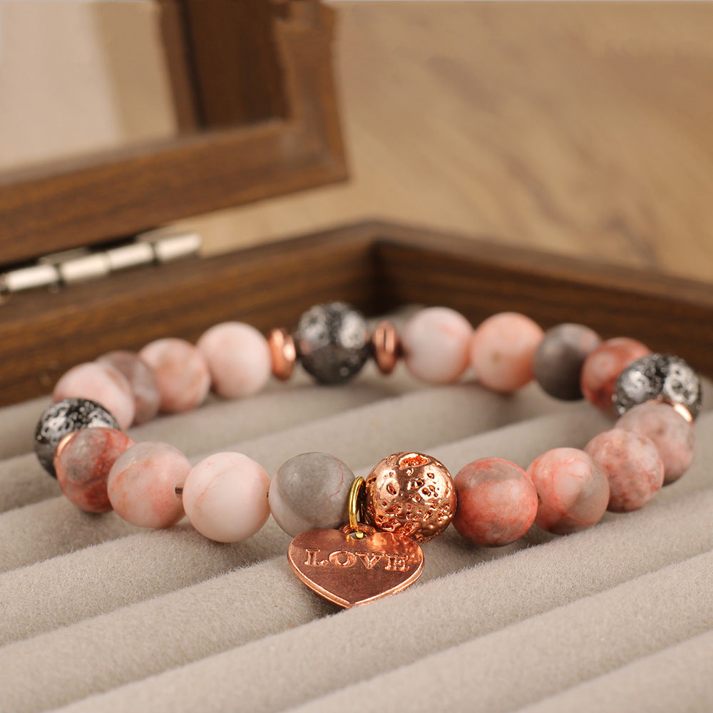 Natural Stone Bracelet Pink Zebra Flame Stone Love Pendant Mother's Day Gift Bracelet Unisex Exclusive