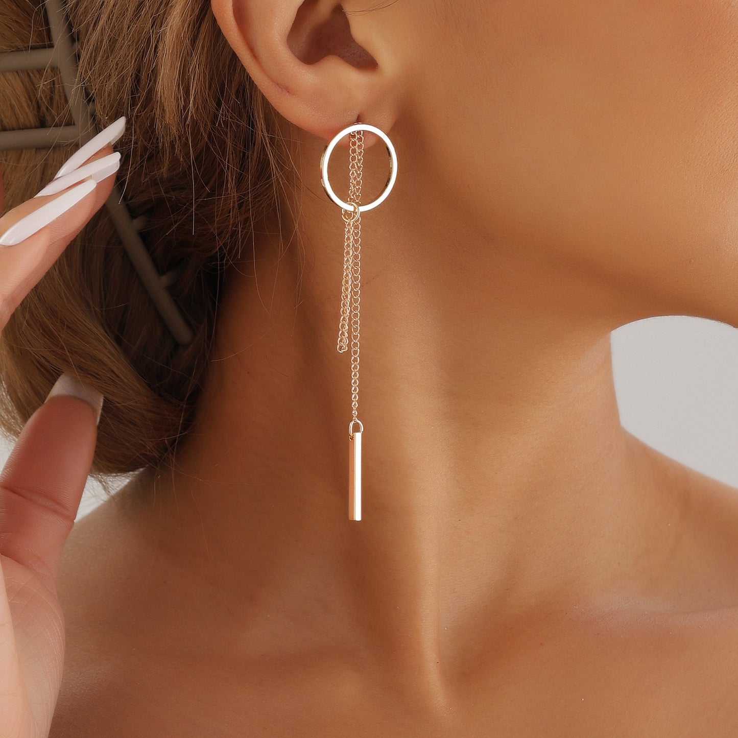 Geometric Cutout Hoop Earrings with Long Fringe | Minimalist Luxury Drop Dangles for Women