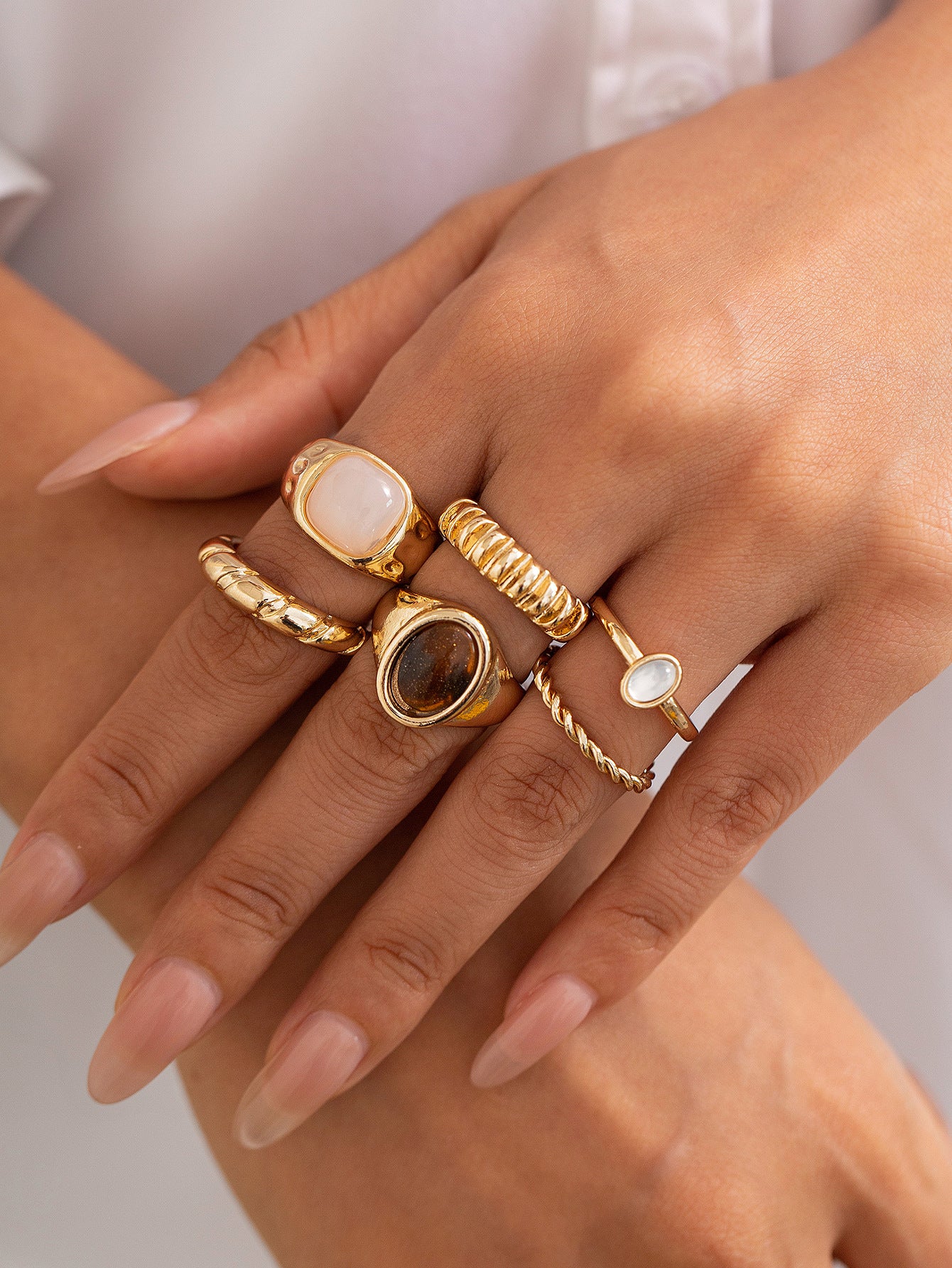 Minimalist Gemstone Rings Set - Irregular Stackable Rings for Women | Edgy Metallic Jewelry | Indie Fashion Accessory