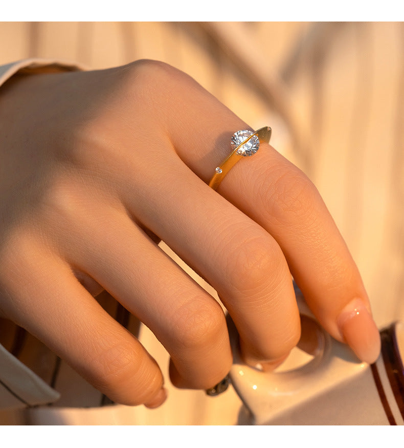 S925 Sterling Silver Matte Cosmic Star Rotatable Ring Planet Sparkling Niche Design Sivler Ring