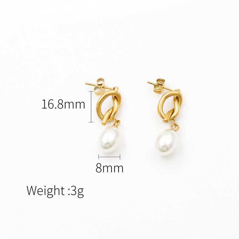 Titanium Steel Chanel Inspired Pearl Pendant Hoops Minimalist Studs for Women