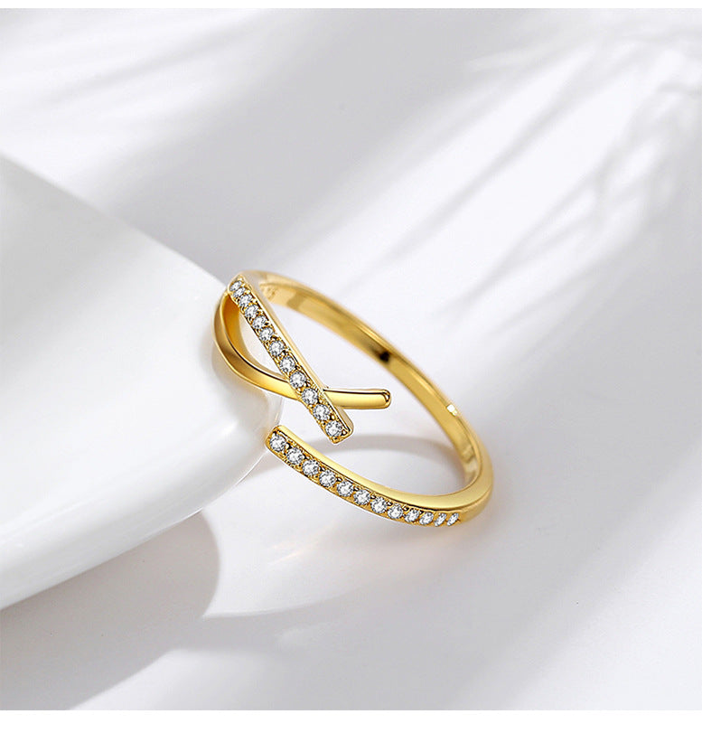 Sterling Silver Cross Over Ring Adjustable Minimalist Viral Y2K Stackable Ring