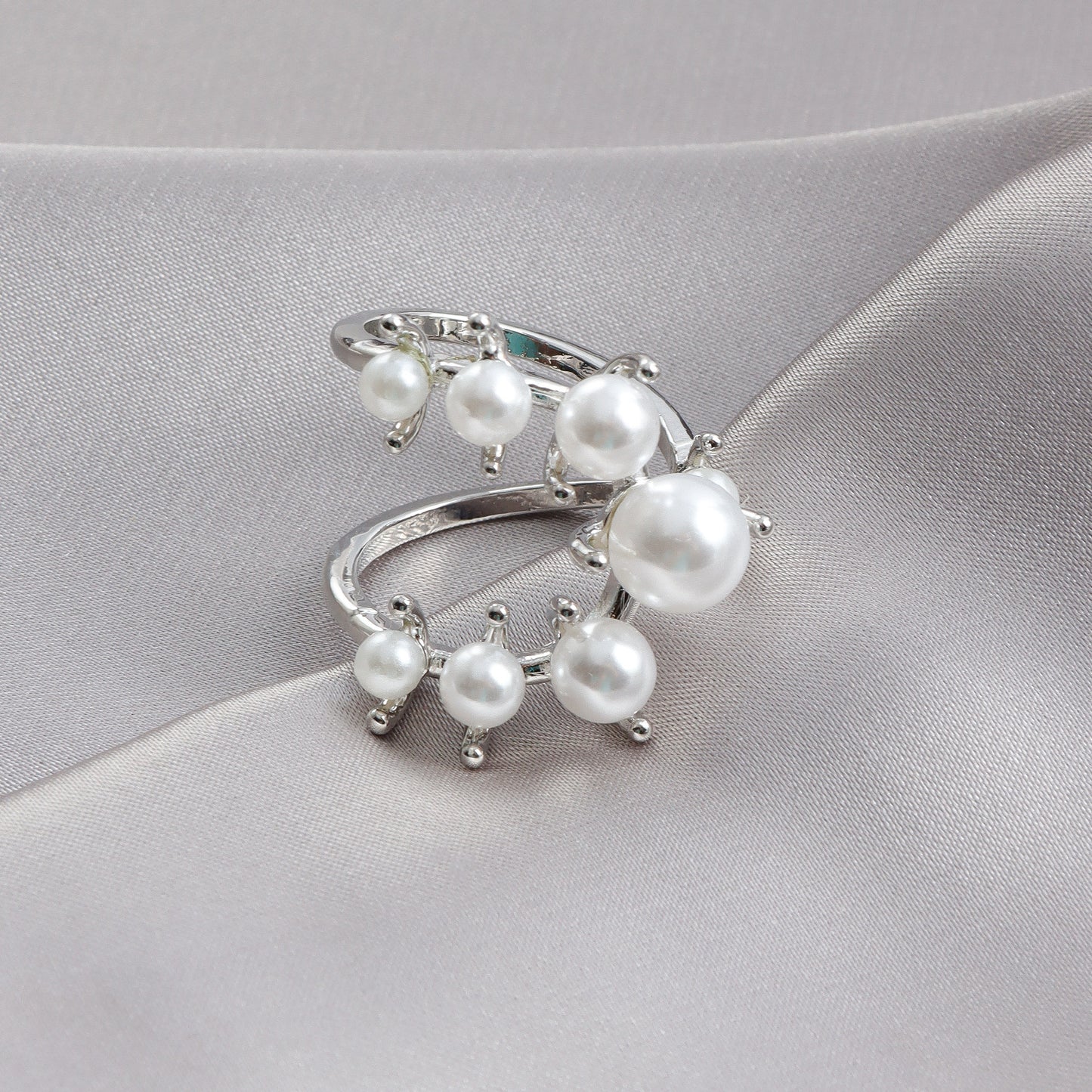 French Style Adjustable Pearl Joint Ring - Dainty Minimalist Openable Ring for Women | Luxury Gold Pearl Jewelry