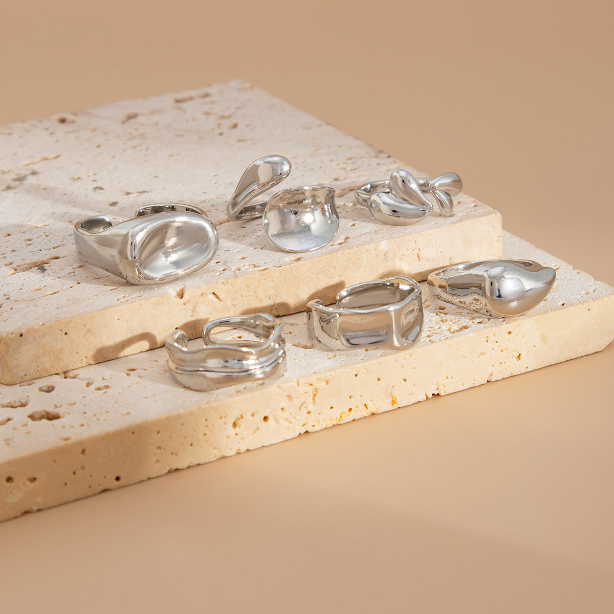 Lava Texture Stackable Rings Set - Asymmetric Hipster Rings for Women | Edgy Statement Jewelry