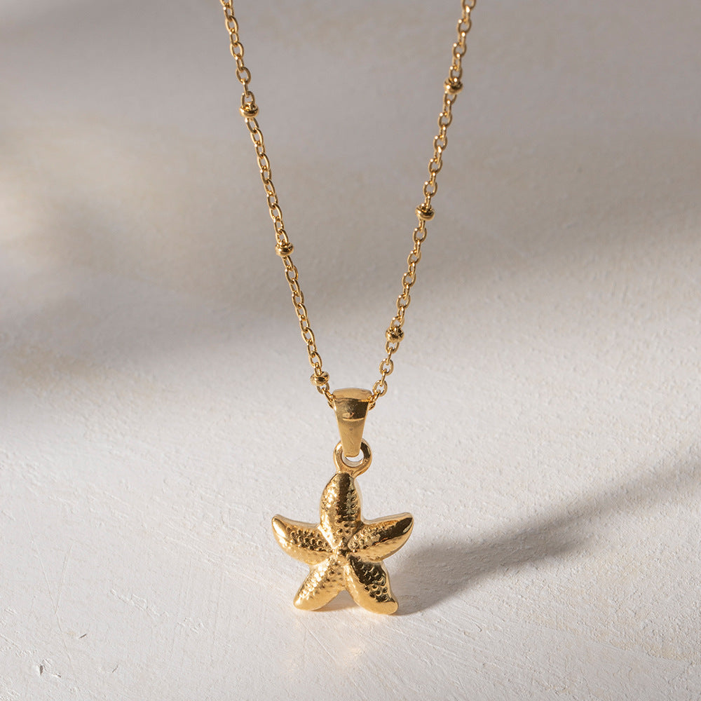 Starfish Necklace - Beachy Sea Life Pendant Jewelry in Stainless Steel
