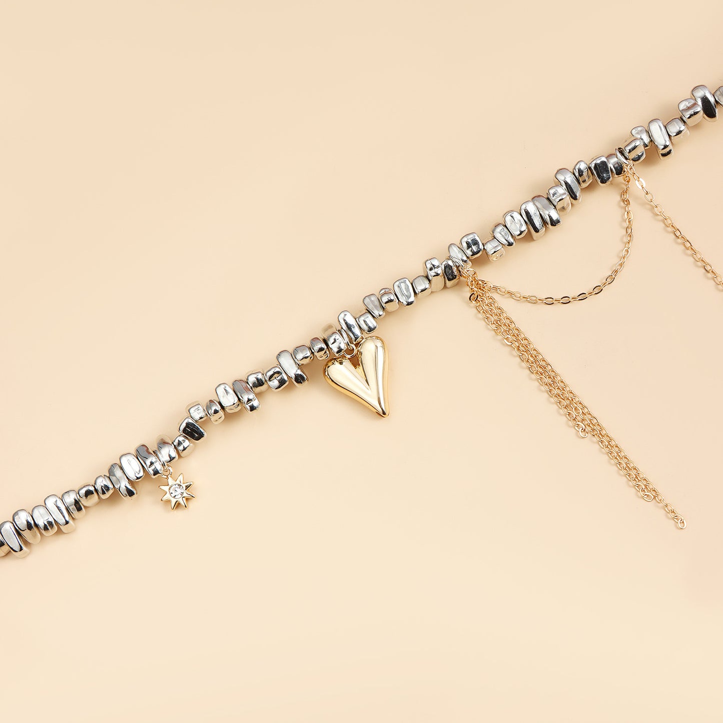 Heart Fringe Pendant Necklace - Asymmetric Beaded Choker Chain | Y2K Dainty Layered Jewelry for Women