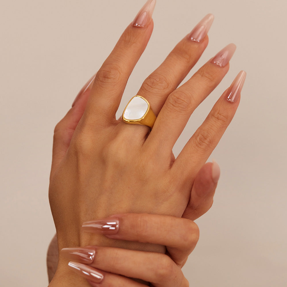 Minimalist Geometric Seashell Ring – Titanium Steel Women's Band, Edgy Stylish Jewelry